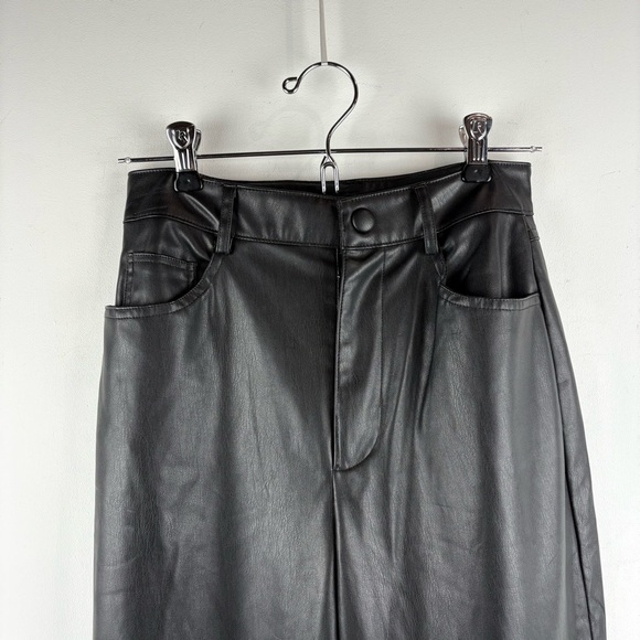 Zara Women Faux Leather Pleather Black Wide Leg Pants Trousers Chic Bikercore XS - Picture 4 of 10